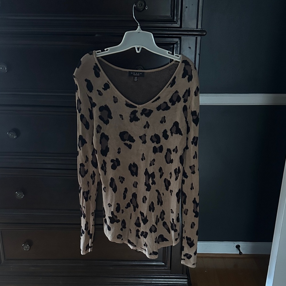 Grace Tan and Black Leopard V-Neck Sweater